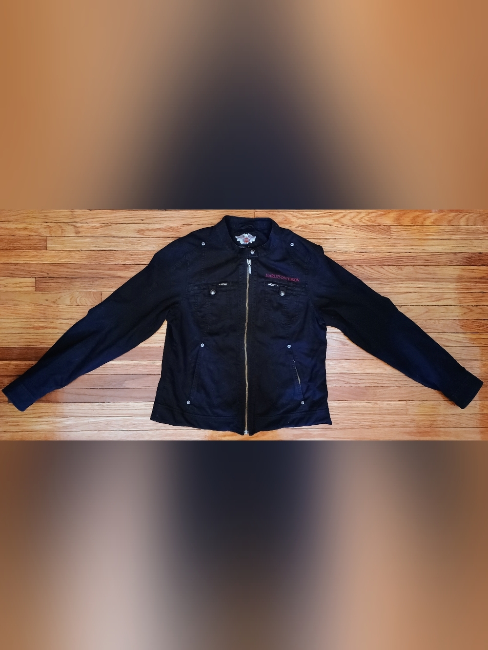 Women's Harley Davidson Rhinestone Legendary Wings Black Cotton Riding Jacket/M
